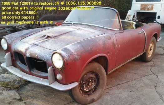 1958 Fiat 1200 TV to restore red oldtimer te koop