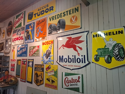 emaille reclameborden - garage- banden- olie- benz te koop
